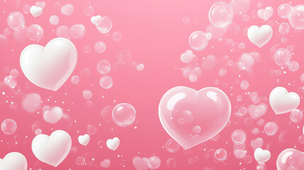 Wall Mural - valentine background pink with white bubble love heart pink background with a pattern and white hearts in the style of vibrant cartoonish ai, highly detailed image