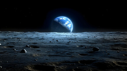 Wall Mural - A view of Earth from the surface of the moon.