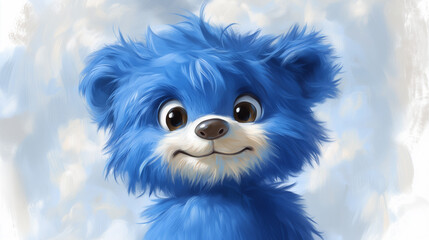 Smiling blue teddy bear with a cheerful expression