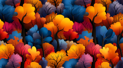 Colorful Abstract Autumn Forest Illustration