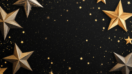 Wall Mural - a classic black and gold background with stars and ample space for celebratory writing. - event decoration background, high definition photo