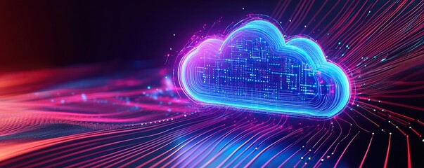 Poster - Abstract Cloud Computing Representation with Neon Lights and Lines