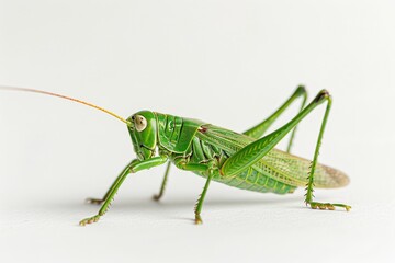 Poster - Close-up shot of a grasshopper on a white surface, ideal for use in nature or wildlife-related projects