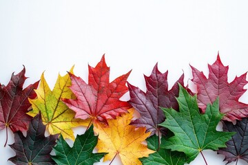 Autumn Maple Leaves Flat Lay White Background created with Generative AI