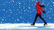 © Siasart Stock - A young woman ice skating on a snowy winter day.
