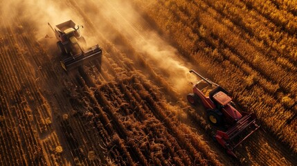 A red tractor plowing through a green field with crops or grass, suitable for agricultural or rural scene images