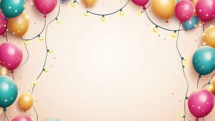 Wall Mural - a playful background with cartoon balloons and lights, and a blank section for text. - event decoration background, high quality image