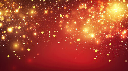 Wall Mural - a vibrant red and gold background with stars and lights, leaving space for celebratory messages. - event decoration background, detailed and realistic image
