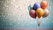 © Fang - a festive and colorful image depicting a celebration with flying balloons and falling confetti on a glittery background, extremely detailed image