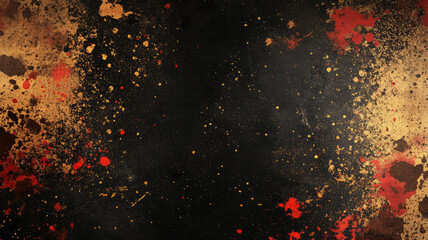 Wall Mural - a black and gold background with red and brown splatters, detailed hyper realistic image