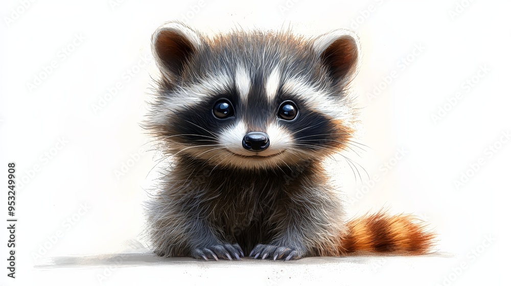 Cute Raccoon Sitting: A sweet, adorable raccoon sits with a smile on ...