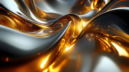 Canvas Print - Abstract golden and silver liquid background.