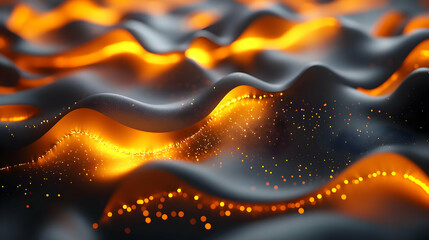 Wall Mural - Abstract gray surface with glowing orange lines and particles.