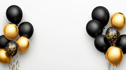 a party background banner with black and golden balloons, detailed high resolution photo