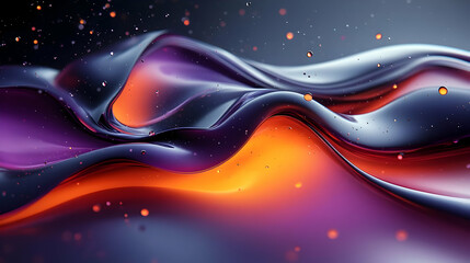 Wall Mural - Abstract liquid wave with orange and purple colors and glowing dots.