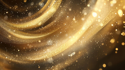 Wall Mural - luxurious swirling gold background with sparkling particles and bokeh effects festive abstract design, detailed high resolution photo