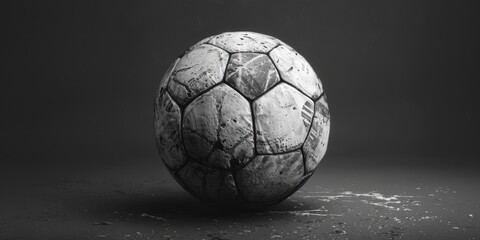 Wall Mural - A soccer ball sits on a dirty floor, waiting for its next use