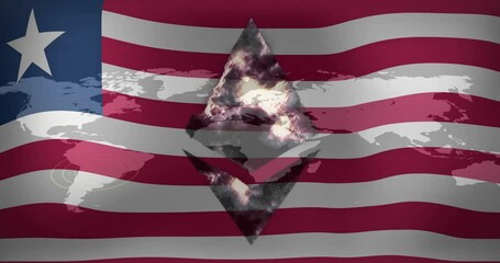 Sticker - World map and diamond shape animation over waving American flag