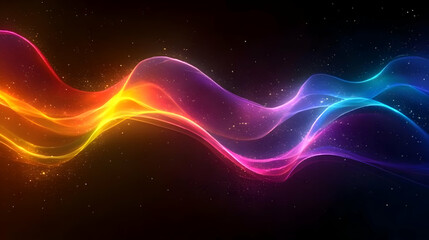 Wall Mural - Abstract vibrant colorful waves with glitter on a black background.