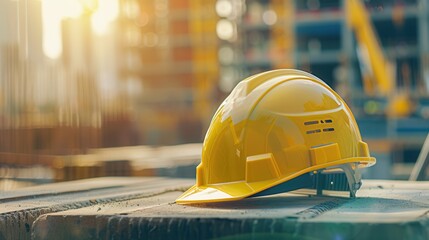 Wall Mural - Yellow Hard Hat Construction Site Safety Equipment.