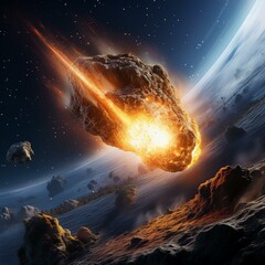 Wall Mural - earth and system in the space, inferno streak: the fiery meteor's descent