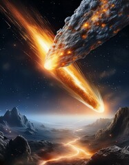 Wall Mural - earth and system in the space, inferno streak: the fiery meteor's descent