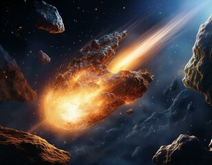 Wall Mural - earth and system in the space, inferno streak: the fiery meteor's descent