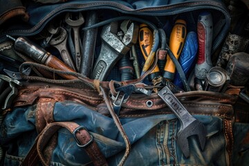 Canvas Print - Collection of various tools inside a bag, ready for use