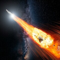 Wall Mural - system in the space, inferno streak: the fiery meteor's descent