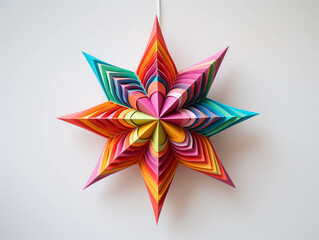 Colorful Hanging Star Decoration on White Wall