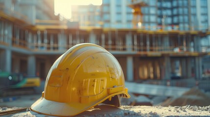 Yellow Hard Hat on Construction Site.