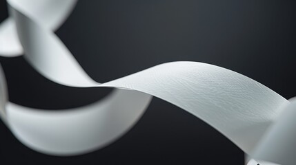 Wall Mural - A close-up of the white paper ribbon, with motion blur effects on its edge, against a black background