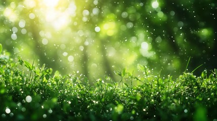 Fresh spring grass and bright green blurred background