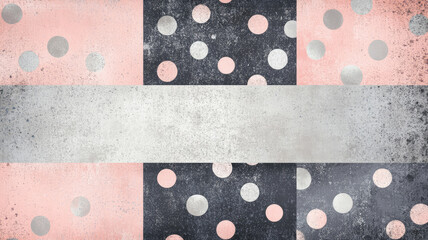 Fototapete - a retro-inspired background featuring a grunge aesthetic with a polka dot pattern in metallic silver, blush pink, and charcoal grey colors, banner, detailed hyper realistic image