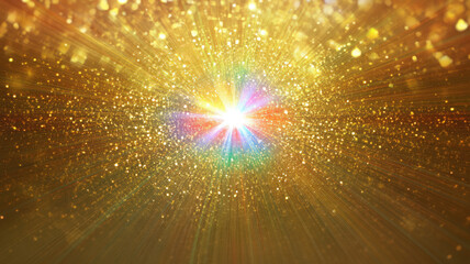 Wall Mural - rainbow light center radial explosion isolated in gold background, detailed high definition image