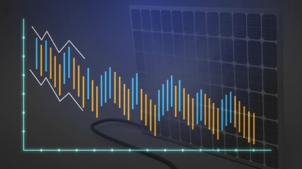 Poster - Fluctuating bar and line graph animation over solar panel background