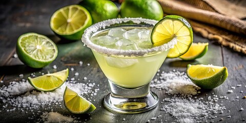 Refreshing margarita cocktail with lime and salt rim, garnished with a slice of lime