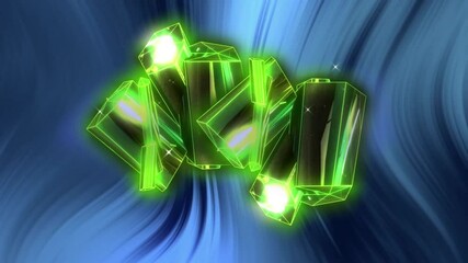 Poster - Glowing green crystals animation over swirling blue background