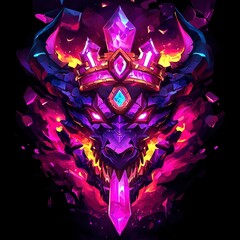 Wall Mural - Purple Dragon King with Crown and Crystal