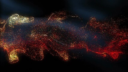 Poster - Abstract particles forming dynamic shapes, glowing red and yellow animation