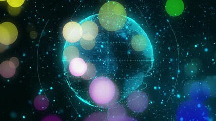 Sticker - Glowing globe with colorful bokeh lights animation over starry background