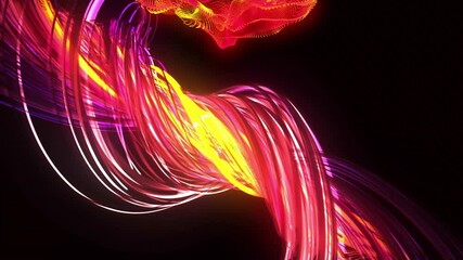 Poster - Colorful light trails and abstract shapes animation on black background