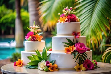 Destination wedding inspired cakes with tropical flowers