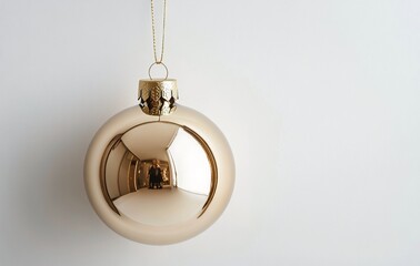 Sticker - Golden ornament hanging against a minimalist light-colored wall during the festive season