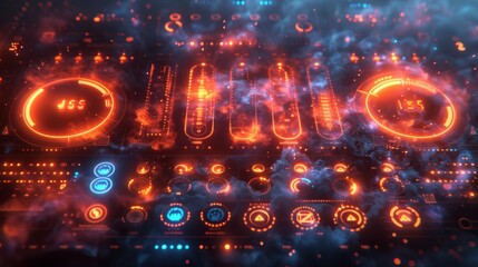 Poster - Create a collection of neon energy monitoring symbols, including shimmering