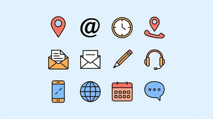 The image shows a collection of 12 icons related to communication and contact information. generative ai