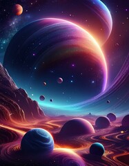 Wall Mural - 3d rendered illustration of an image of a microscope, cosmic canvas: abstract depictions of planets 