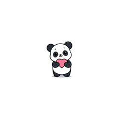 Wall Mural - Cute panda holding heart cartoon, vector illustration