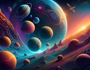 Wall Mural - 3d rendered illustration of an image of a microscope, cosmic canvas: abstract depictions of planets 