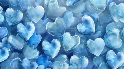 Wall Mural - Blue Hearts Love. High detailed blue hearts wallpaper on plain background concept